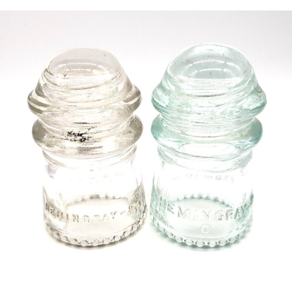 Lot of 2 Hemingray No 9 Clear Glass Insulator Made in USA Antique Collectable
